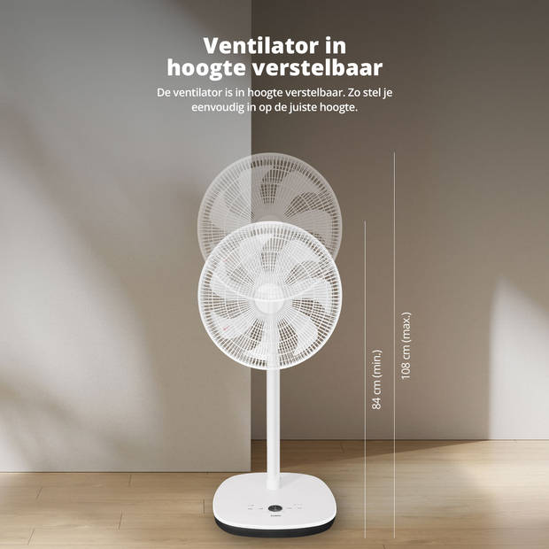 FlinQ Slimme Staande Ventilator - Stille Waaier - Bedienen met App of Afstandsbediening