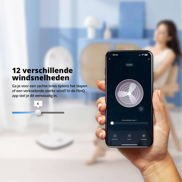 FlinQ Slimme Staande Ventilator - Stille Waaier - Bedienen met App of Afstandsbediening