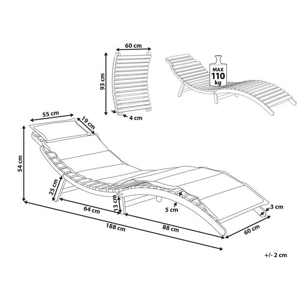 Beliani LUINO - Tuinligstoel-Lichte houtkleur-Acaciahout