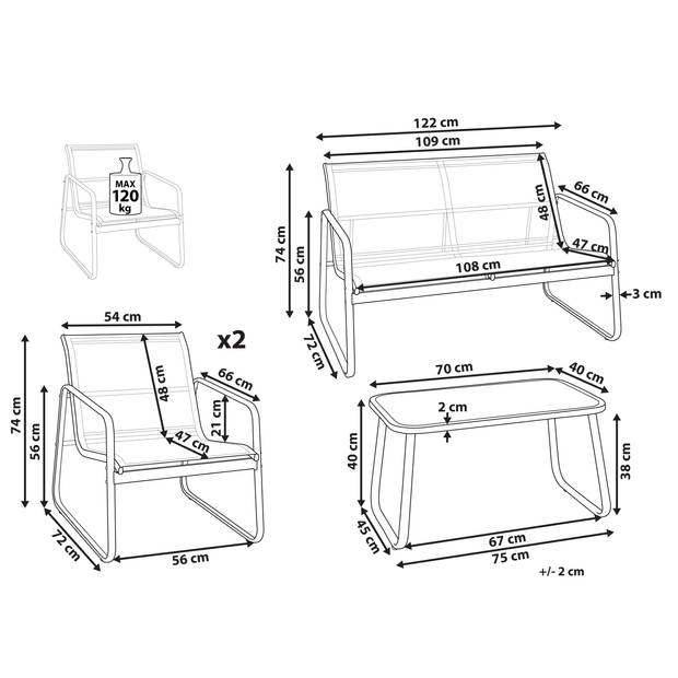 Beliani BARREA - Loungeset-Grijs-Staal