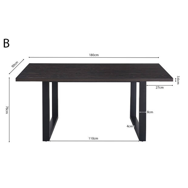 Interiax Eettafel 'Oliver' 180 cm Decor Donkerbruin