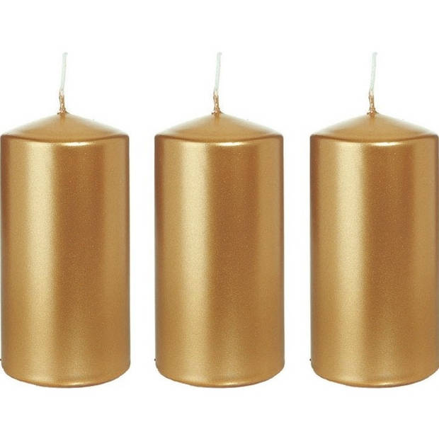 3x Kaarsen goud 6 x 12 cm 40 branduren sfeerkaarsen - Stompkaarsen