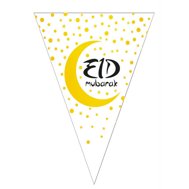 Funny Fashion Ramadan - Eid Mubarak - vlaggenlijn/slinger wit/goud 5 meter - Vlaggenlijnen