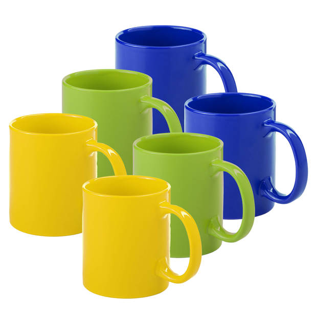 Bellatio Design Koffie mokken/drinkbekers Auxerre - 6x - keramiek - geel/groen/blauw - 370 ml - Bekers
