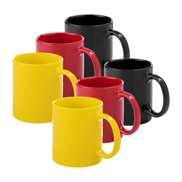 Bellatio Design Koffie mokken/drinkbekers Auxerre - 6x - keramiek - geel/rood/zwart - 370 ml - Bekers