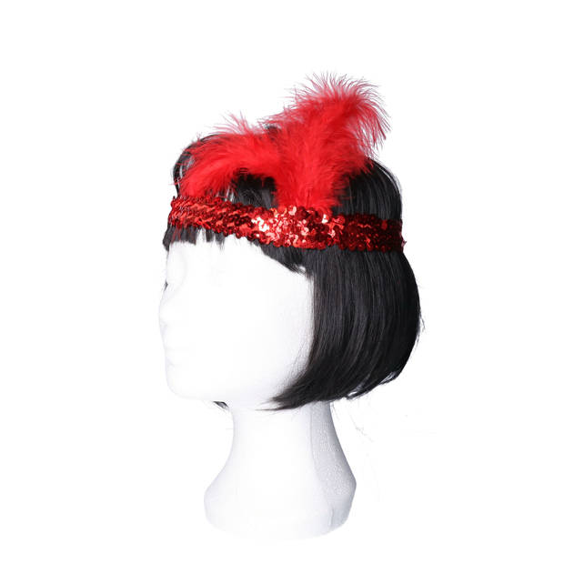 Charleston Flapper Hoofdband - met veer en glitters - rood - Dames - jaren 20/Twenties thema - Verkleedhaardecoratie