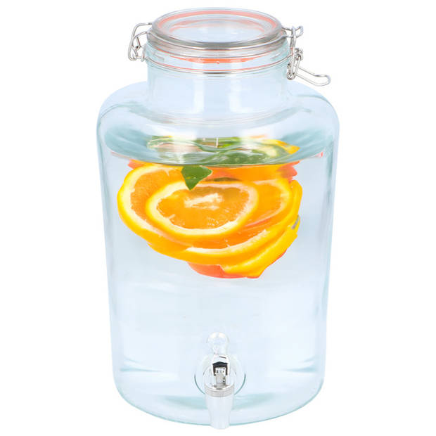 Drank dispenser/limonadetap - 2x - 8 liter - glas - met kraantje - Drankdispensers