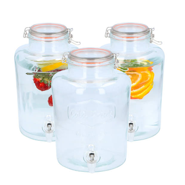 Drank dispenser/limonadetap - 3x - 8 liter - glas - met kraantje - Drankdispensers