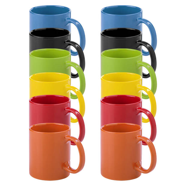 Bellatio Design Koffie mokken/bekers Auxerre - 12x - keramiek - mediterrane kleuren - 370 ml - Bekers