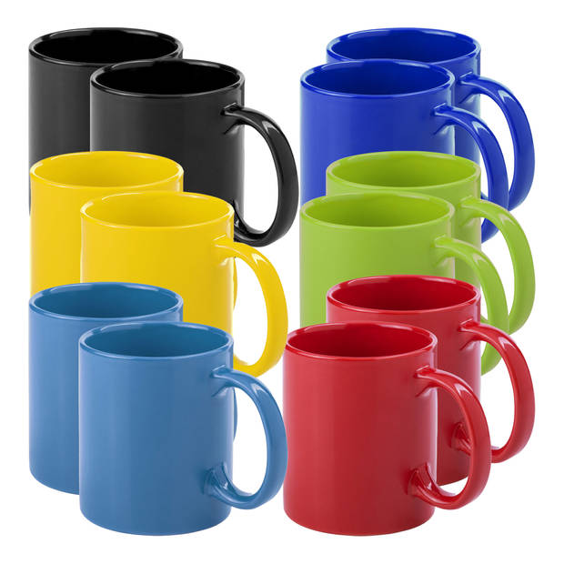 Bellatio Design Koffie mokken/bekers Auxerre - 12x - keramiek - mediterrane kleuren - 370 ml - Bekers