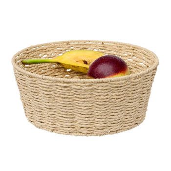 5Five Fruitschaal/fruitmand Quito - netaal/touw - D28 x H11 cm - beige - rond - Fruitschalen