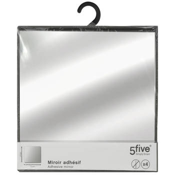 5Five Plak spiegels tegels - 4x stuks - glas - zelfklevend - 30 x 30 cm - vierkantjes - muur/deur/wand - Spiegels