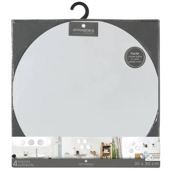 5Five Plak spiegels tegels - 4x stuks - glas - zelfklevend - 30 x 30 cm - rondjes - muur/deur/wand - Spiegels