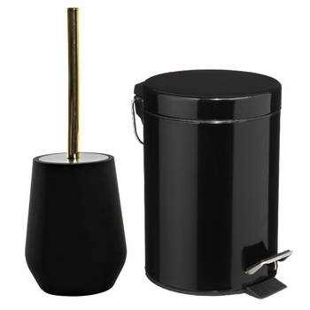 5Five Badkamer/toilet accessoires - WC-borstel/pedaalemmer 3L- zwart - Toiletaccessoireset