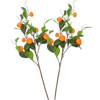 DK Design Kunstbloem citrusfruit tak mandarijn/clementine - 2x - 90 cm - oranje - kunst zijdebloemen - Kunstbloemen