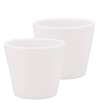 DK Design bloempot/plantenpot - 2x - Vinci - wit mat - voor kamerplant - D10 x H12 cm - Plantenpotten