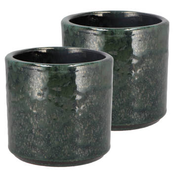 DK Design Bloempot model Green Glaze - 2x - groen - D12 x H13 cm - glanzend - Plantenpotten