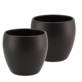 DK DesignA bloempot/plantenpot - 2x - Vinci - zwart mat - voor kamerplant - D13 x H14 cm - Plantenpotten