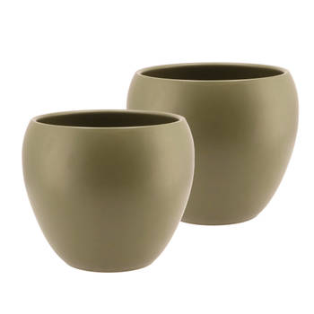 DK Design bloempot/plantenpot - 2x - Vinci - olijfgroen mat - voor kamerplant - D19 x H22 cm - Plantenpotten