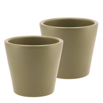 DK Design bloempot/plantenpot - 2x - Vinci - olijfgroen mat - voor kamerplant - D13 x H15 cm - Plantenpotten