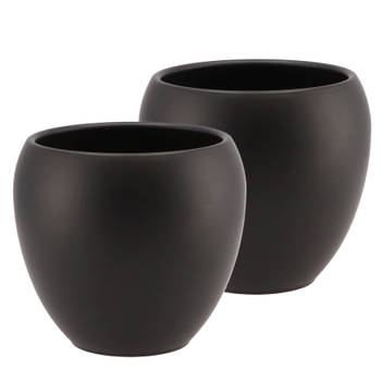 DK DesignA bloempot/plantenpot - 2x - Vinci - zwart mat - voor kamerplant - D15 x H17 cm - Plantenpotten