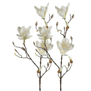 Emerald Kunstbloem Magnolia tak - 2x - 90 cm - wit/creme - Kunst zijdebloemen - Kunstbloemen