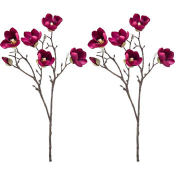 Emerald Kunstbloem Magnolia tak - 2x - 65 cm - kersen roze - Kunstbloemen