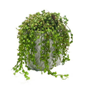 Emerald Kunstplant Senecio/erwtenplant - groen - in pot - 27 cm - hangplant - Kunstplanten