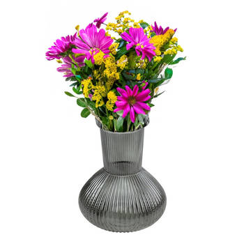 Bloemenvaas Royal Wave - transparant glas - smoke grijs - D20 x H22 cm - vaas - Vazen