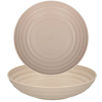 PlasticForte Rond bord/camping - 4x - diep bord - D19 cm - taupe - kunststof - soepborden - Diepe borden