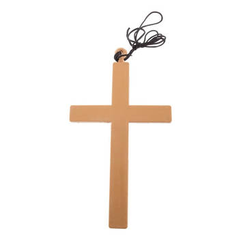 Verkleed artikel nonnen/priester ketting met groot kruis 23 cm - Verkleedsieraden