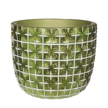 Ideas4seasons Bloempot ruit motief Hanoi - metallic groen - D18 x H15 cm - Plantenpotten