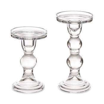 Giftdecor Kaarsen kandelaar set van decoratief glas - voor stompkaarsen - 18 en 14 cm in hoogte - kaars kandelaars