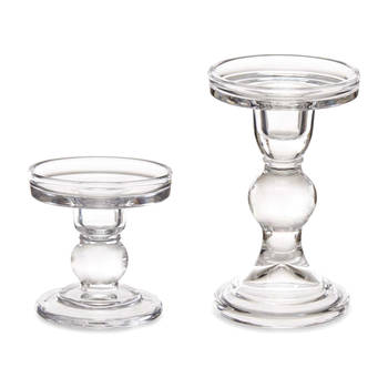 Giftdecor Kaarsen kandelaar set van decoratief glas - voor stompkaarsen - 14 en 9 cm in hoogte - kaars kandelaars