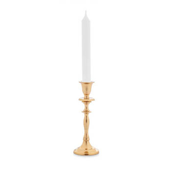 Giftdecor Kaarsen kandelaar van decoratief metaal - voor dinerkaarsen - goud - D9 x H23 cm - kaars kandelaars