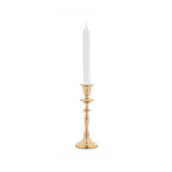 Giftdecor Kaarsen kandelaar van decoratief metaal - voor dinerkaarsen - goud - D8 x H20 cm - kaars kandelaars