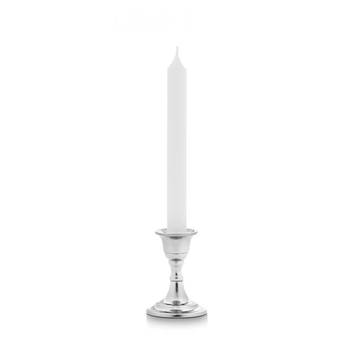 Giftdecor Kaarsen kandelaar van decoratief metaal - voor dinerkaarsen - zilver - D6 x H8 cm - kaars kandelaars