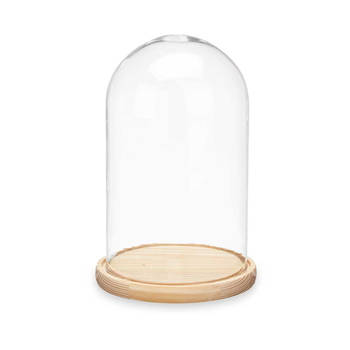 Giftdecor Decoratie stolp - glas - houten beige plateau - D15 x H25 cm - Decoratieve stolpen