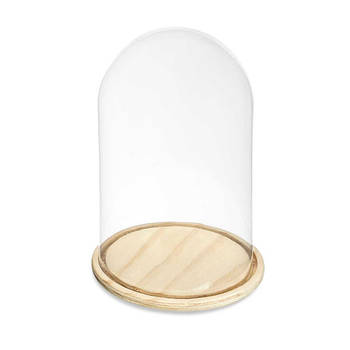 Giftdecor Decoratie stolp - glas - houten beige plateau - D20 x H30 cm - Decoratieve stolpen