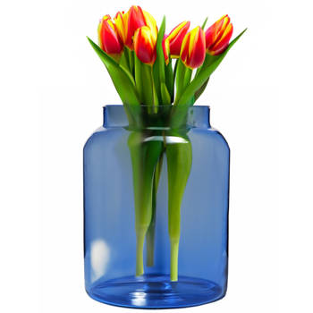 Hakbijl Glass Bloemenvaas Shape - transparant blauw - eco glas - D19 x H25 cm - Melkbus vaas - Vazen