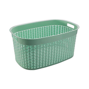 Hega Hogar Rotan line wasmand - mintgroen - inhoud 44 liter - kunststof - 58 x 39 x 27 cm - Wasmanden