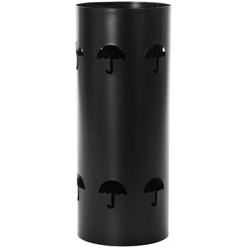 Items paraplubak/parapluhouder - zwart - metaal met decoraties - D20 x H47 cm - Paraplubakken