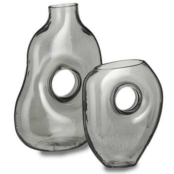 Mica Decorations Bloemenvazen Jay - 2-delig - grijs transparant glas - decoratieve vaas - Vazen