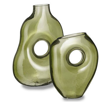 Mica Decorations Bloemenvazen Jay - 2-delig - groen transparant glas - decoratieve vaas - Vazen