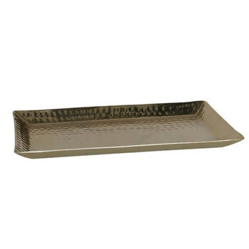 Kaarsen plateau met rand en reliefwerk - rechthoek - metaal - goud - 28 x 17.5 cm - Kaarsenplateaus