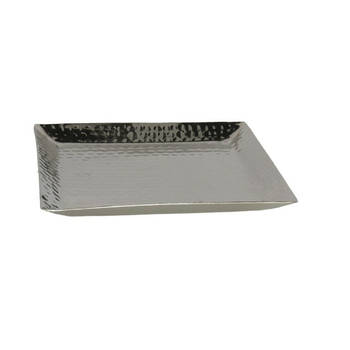Kaarsen plateau met rand en reliefwerk - vierkant - metaal - zilver - 30 x 30 cm - Kaarsenplateaus