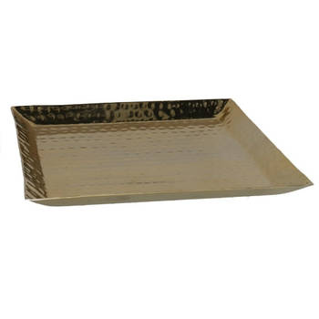 Kaarsen plateau met rand en reliefwerk - vierkant - metaal - goud - 25 x 25 cm - Kaarsenplateaus