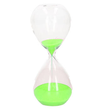 Zandloper cilinder Timer - decoratie of tijdsmeting - 10 minuten groen zand - H16 cm - glas - Zandlopers