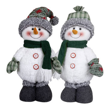Pluche sneeuwpoppen knuffels - set 2x st - 40 cm - sneeuwman knuffel - Kerstman pop