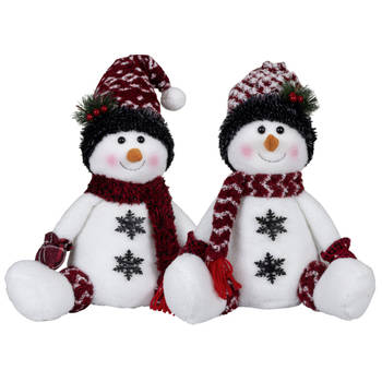 Pluche sneeuwpoppen knuffels - set 2x st - 36 cm - zittend - Kerstman pop